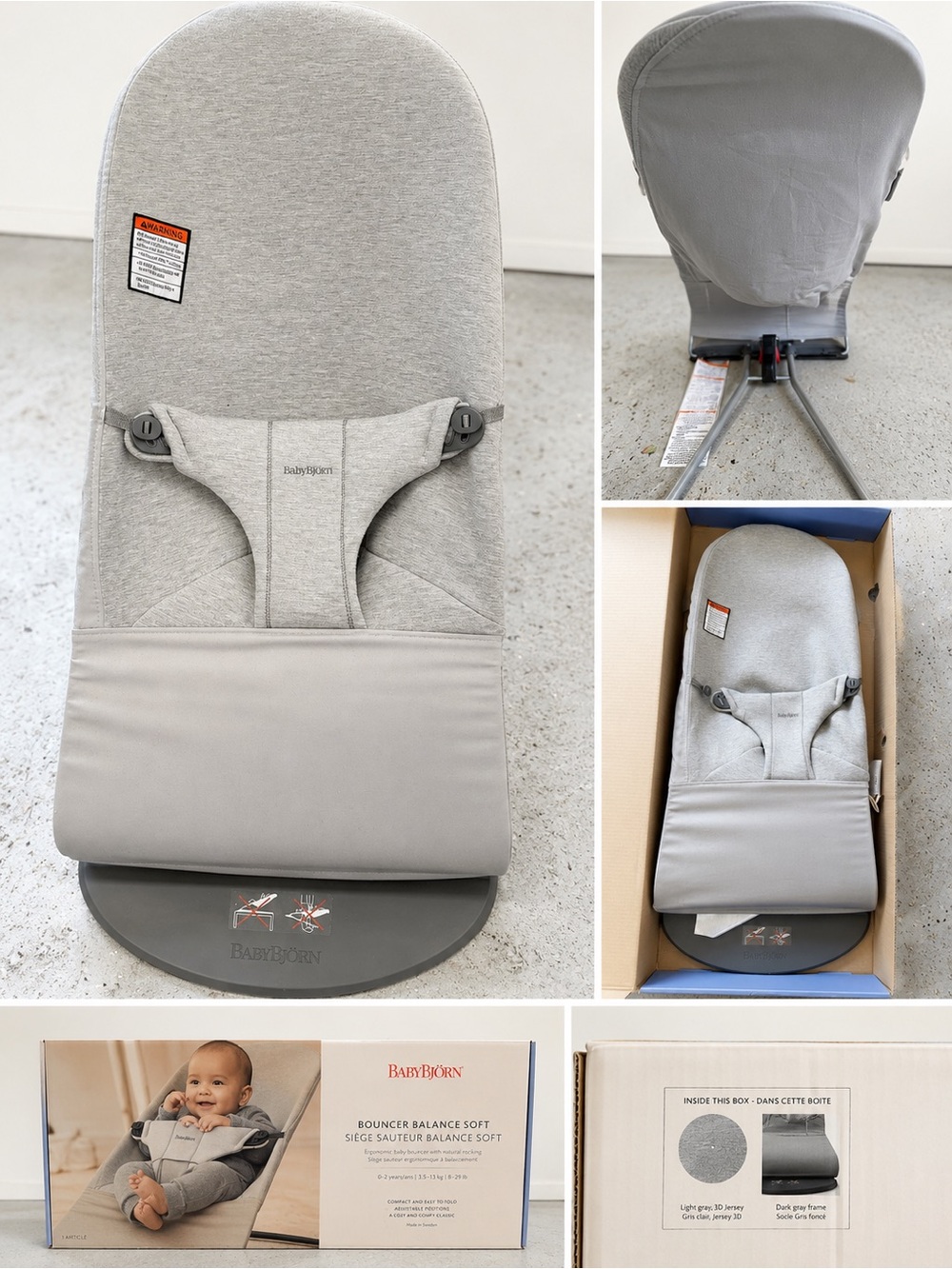 BabyBjörn Bouncer Bliss in Light Gray - 3D Jersey material